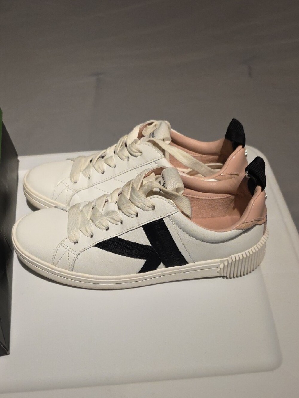 kate spade White Leather Sneakers with Black Side Stripe and Blush Lining - Picture 11 of 15